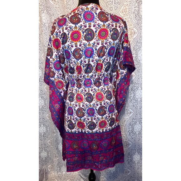 Bohemian Paisley Floral V-Neck Kaftan Dress - Picture 3 of 10